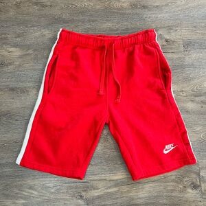 Men’s Nike Red White Stripe Sweat Shorts Cargo - Size Medium